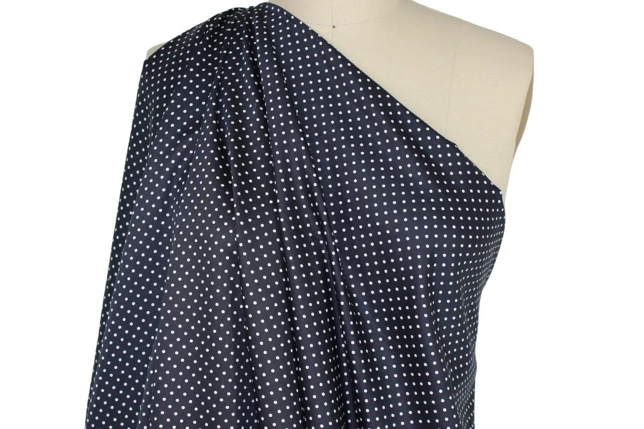 1 7/8 yards of Italian Polka Dot Satin Finish Cotton Shirting - Darkest Navy/White