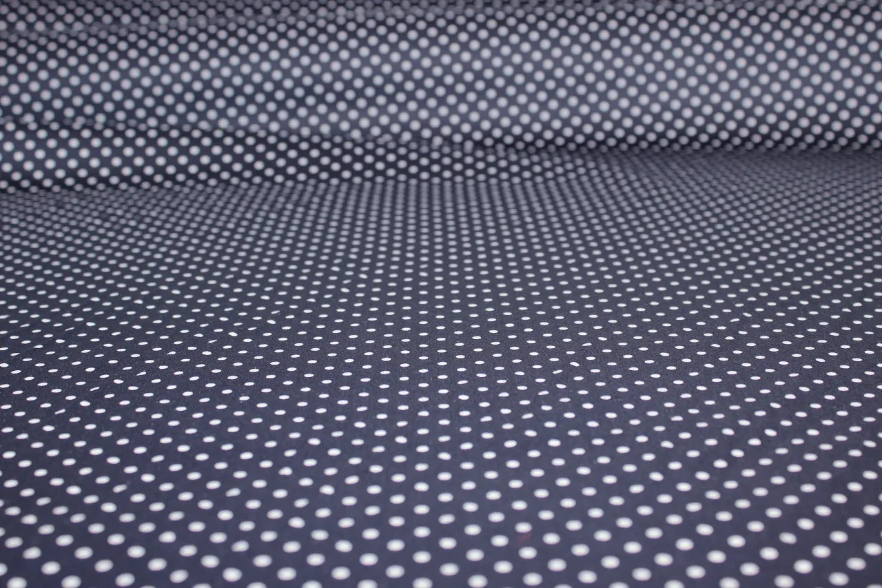 1 7/8 yards of Italian Polka Dot Satin Finish Cotton Shirting - Darkest Navy/White