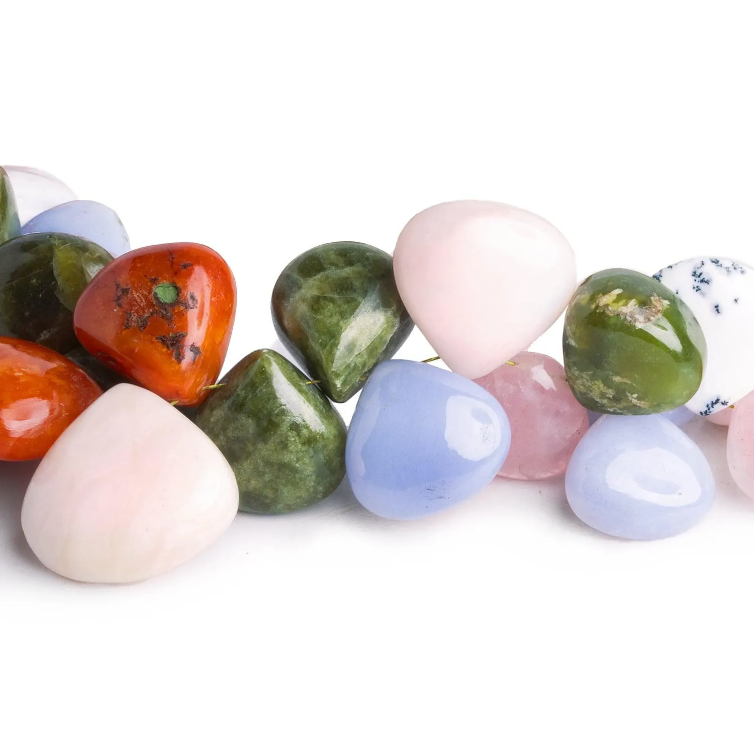 10-25mm Multi Gemstone Plain Hearts 16 inch 70 beads