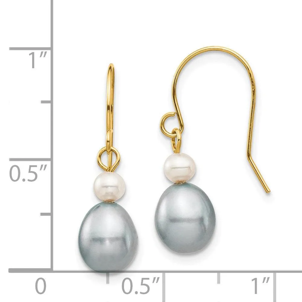 14k 4-7mm White/Grey Round/Rice FW Cultured Pearl Dangle Earrings