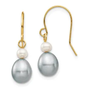 14k 4-7mm White/Grey Round/Rice FW Cultured Pearl Dangle Earrings