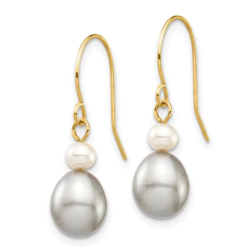 14k 4-7mm White/Grey Round/Rice FW Cultured Pearl Dangle Earrings