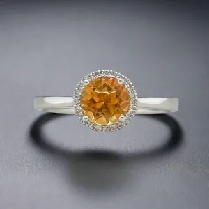 14K W Gold 0.76ct Citrine & 0.13cttw H/SI1-2 Diamond Halo Ring