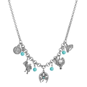 1928 Jewelry&reg; Pewter Turquoise Bead Horse Charm Necklace 16 Inch Adj