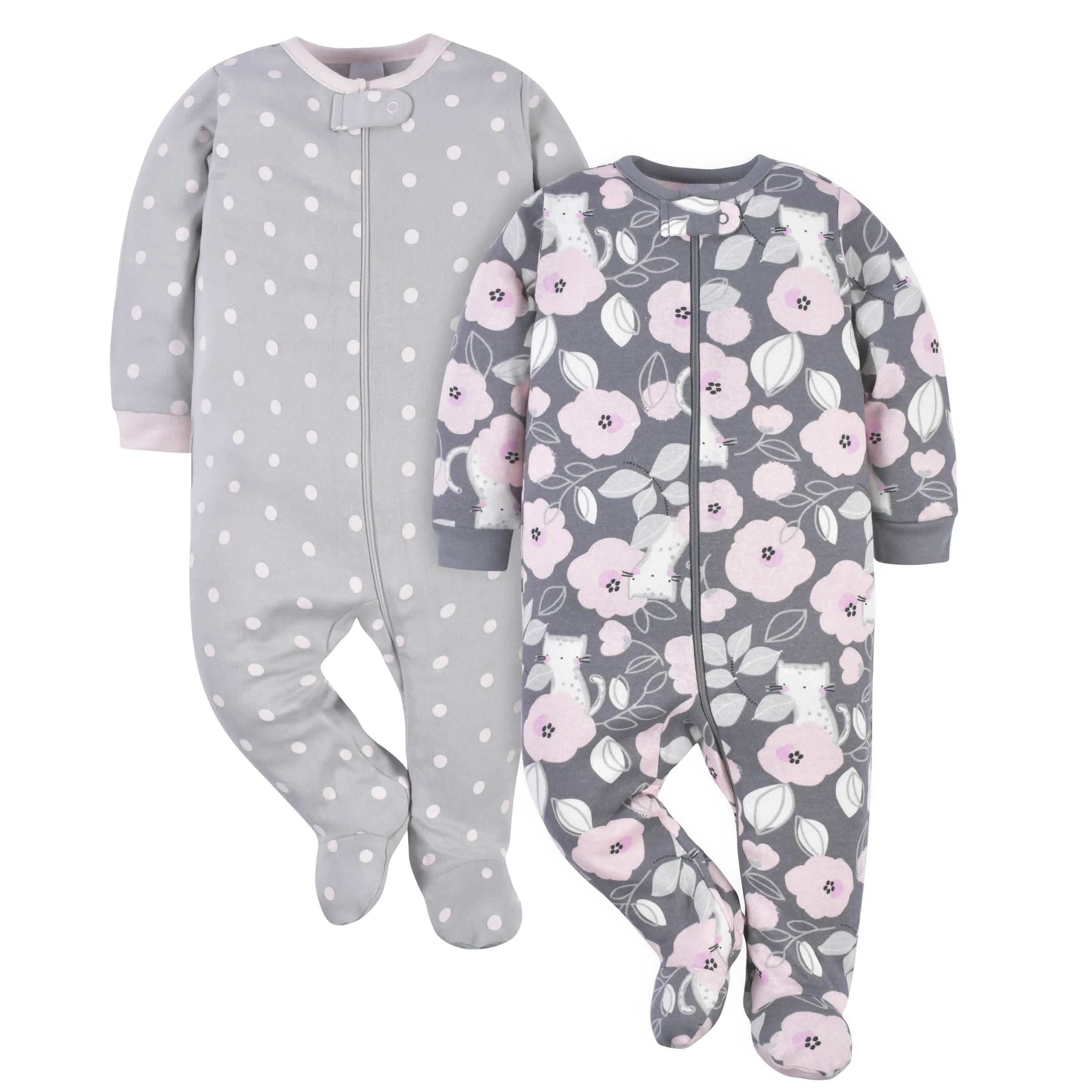 2-Pack Baby Girls Comfy Stretch Floral Leopard Sleep 'N Plays