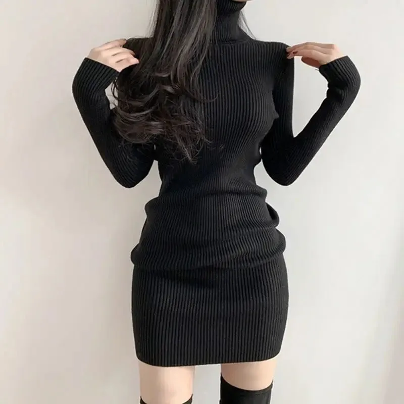 2024 Solid Cotton Korean Fashion Knit Clothing Women Bodycon Dress