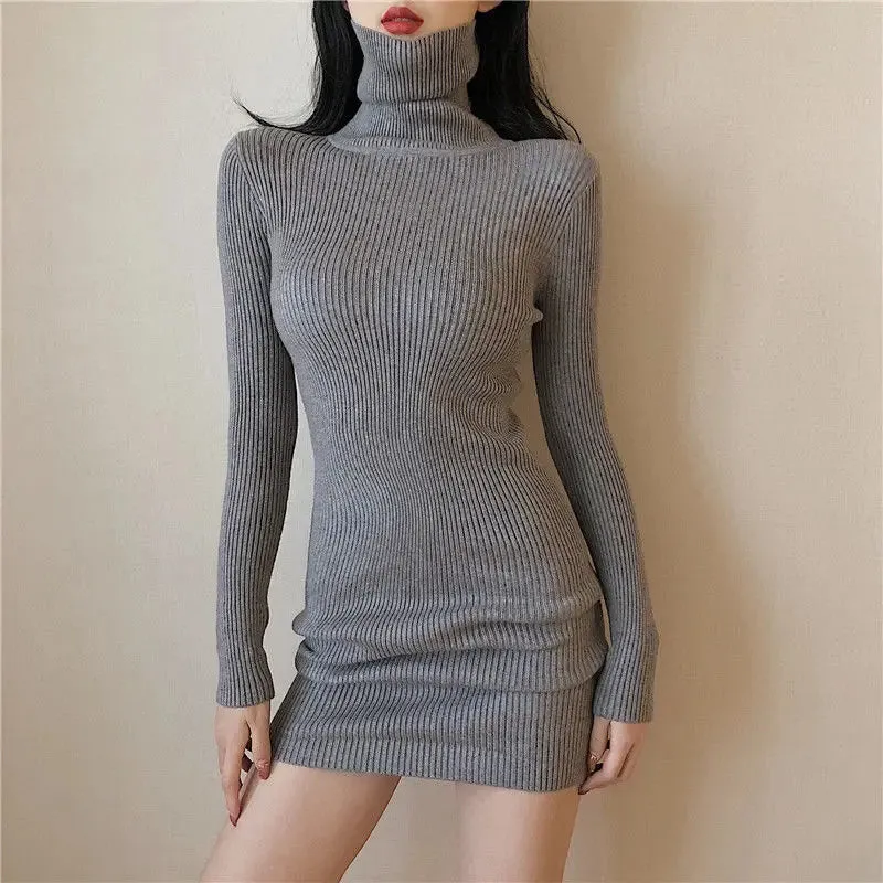 2024 Solid Cotton Korean Fashion Knit Clothing Women Bodycon Dress