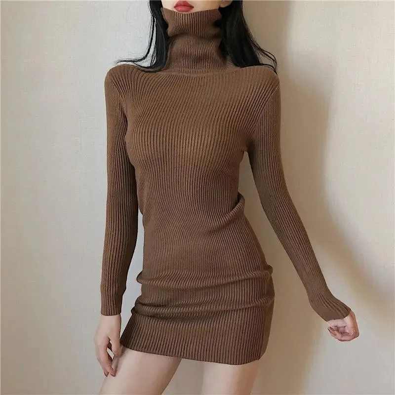 2024 Solid Cotton Korean Fashion Knit Clothing Women Bodycon Dress