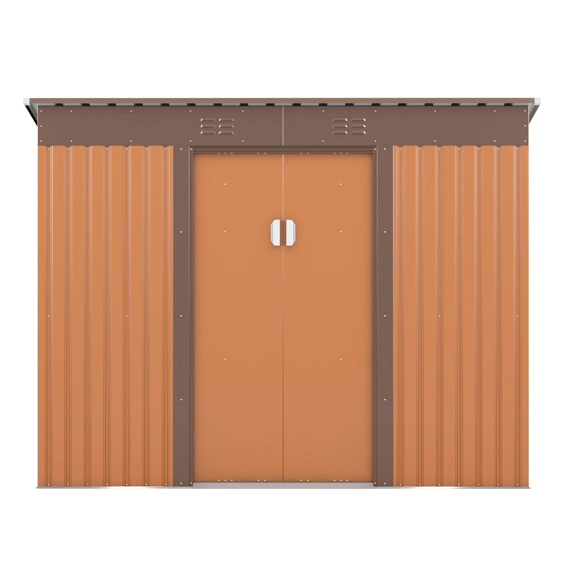 4.2 x 9.1 Ft Outdoor Storage Shed, Metal Tool Shed with Lockable Doors Vents, Utility Garden Shed for Patio Lawn Backyard,Brown