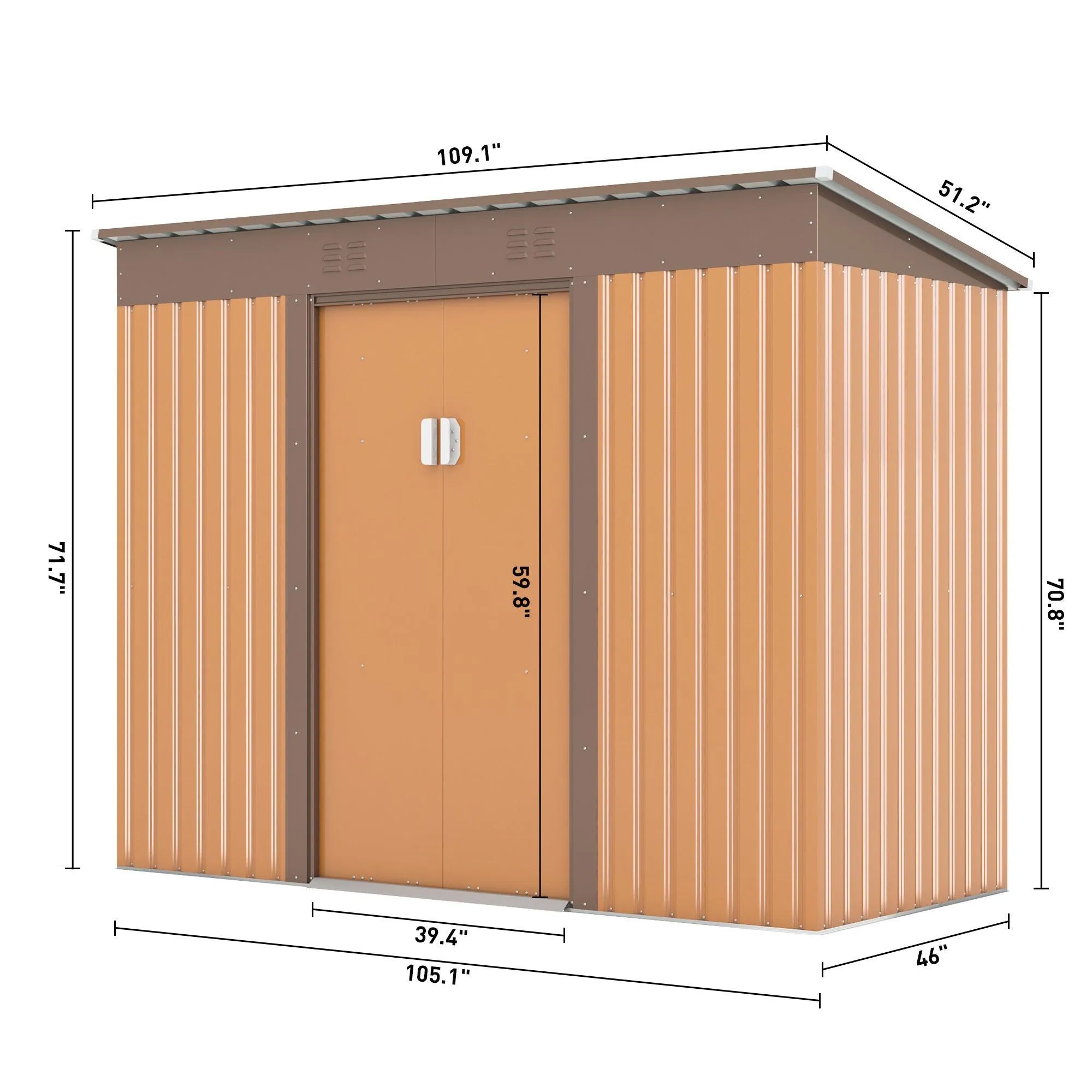 4.2 x 9.1 Ft Outdoor Storage Shed, Metal Tool Shed with Lockable Doors Vents, Utility Garden Shed for Patio Lawn Backyard,Brown