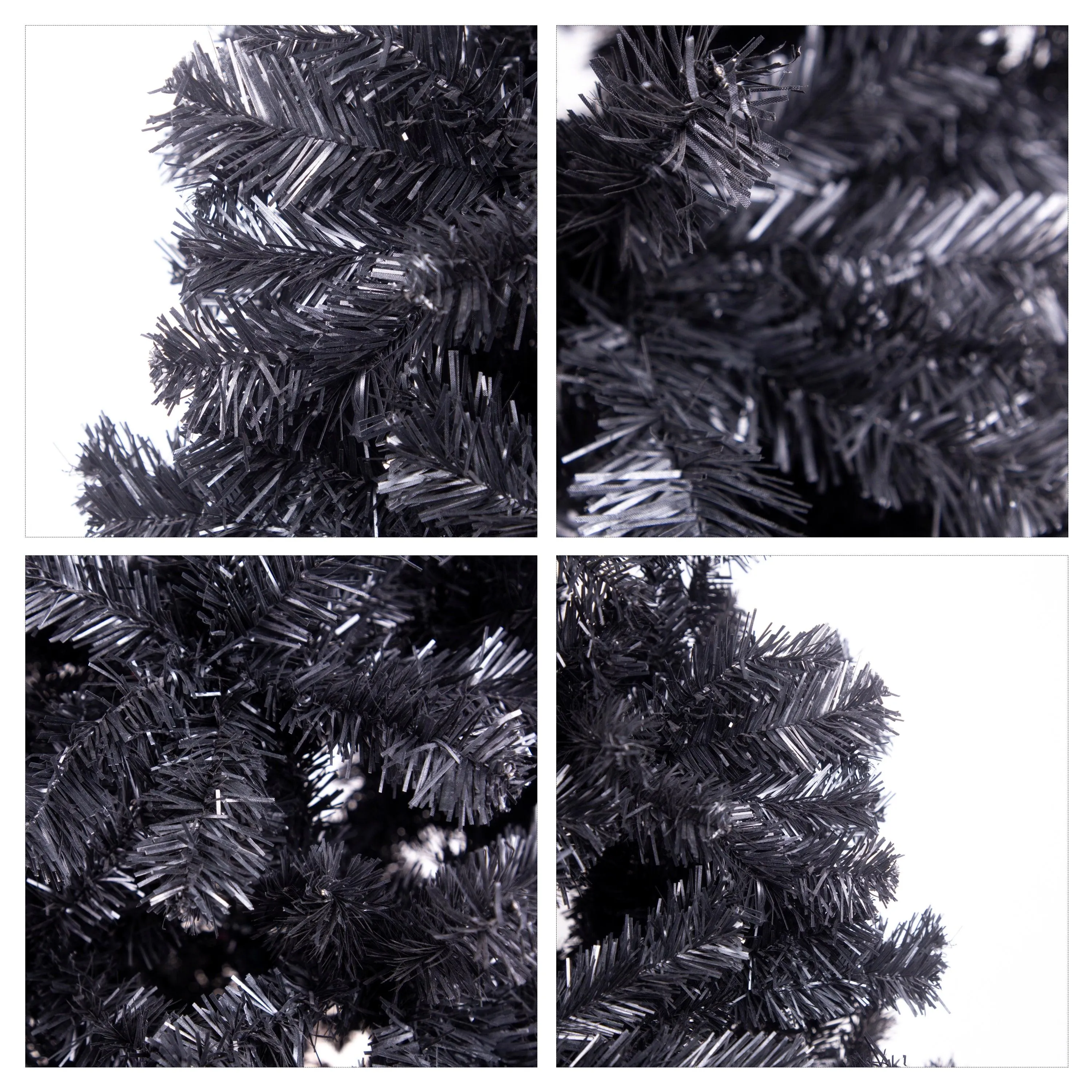 7.5FT  Unlit Black Artificial Christmas Tree with Foldable Metal Stand PVC Fir Tree 1,500 Branch Tips