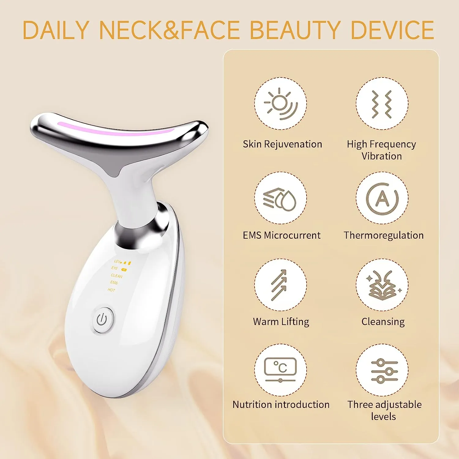 ASEXETIC Anti-Wrinkle Firming Device for Neck and Face, Double Chin, 3 in 1 Handheld Massager for Skin Care, Face Sculpting Tool, Vibration, Thermal, Microcurrent