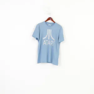 Atari Men M Shirt Blue Sport Cotton Vintage Gamer Crew Neck Top