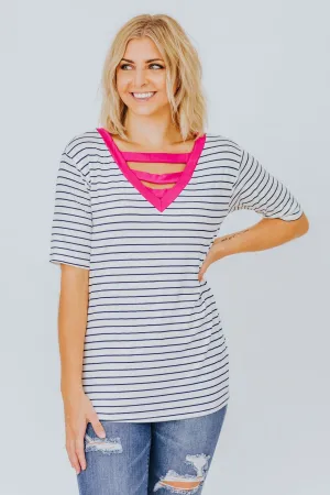 Be Apart Of Me Striped V Neck Tee