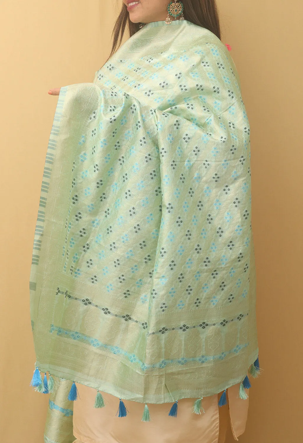 Blue Banarasi Silk Bandhani Design Dupatta