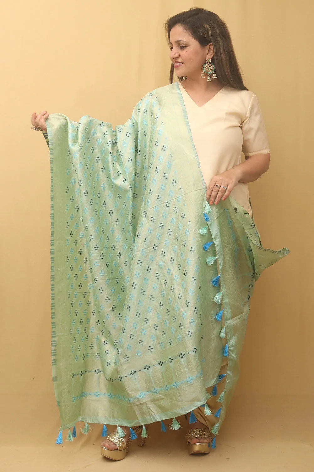 Blue Banarasi Silk Bandhani Design Dupatta