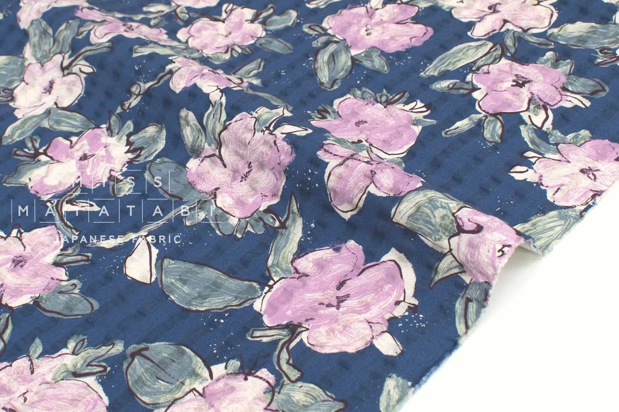 Cotton Linen Ripple Drawn Floral - E