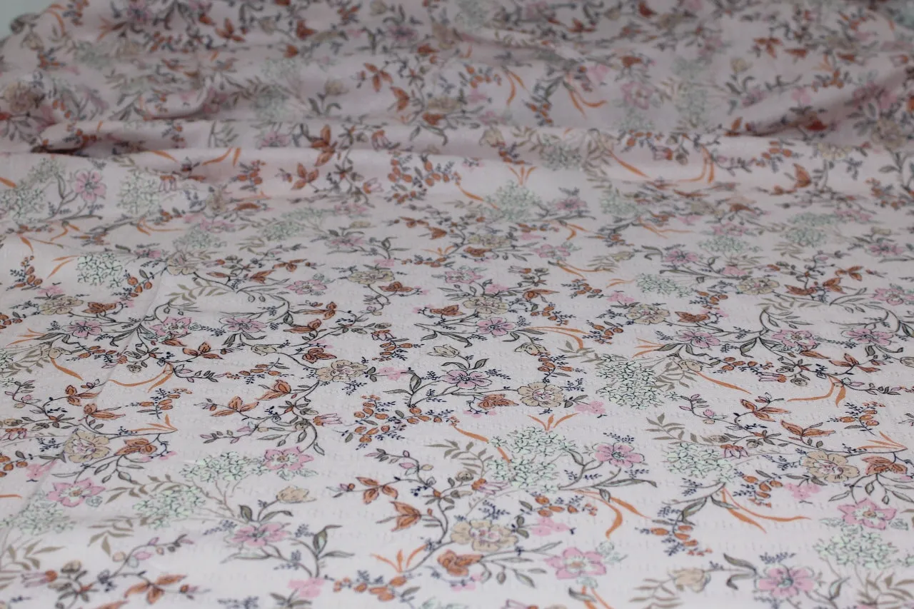 Delicate Floral Microdot Jacquard - Pinks/Brown