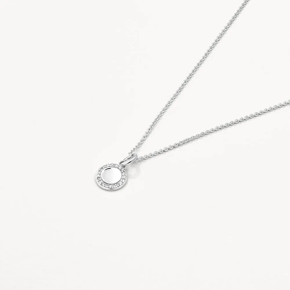 Diamond Mini Engravable Disc Necklace in Silver