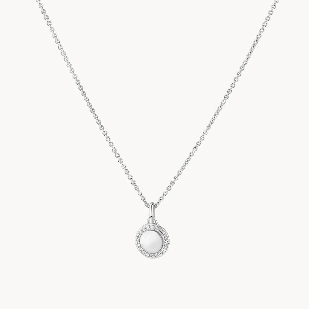 Diamond Mini Engravable Disc Necklace in Silver