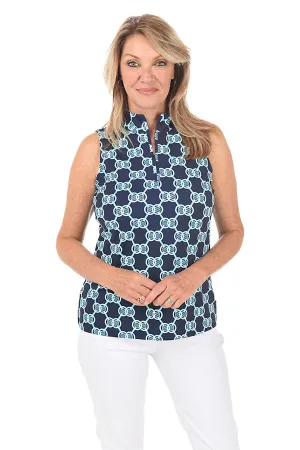 Double Medallion UPF50  Sleeveless Zip Top