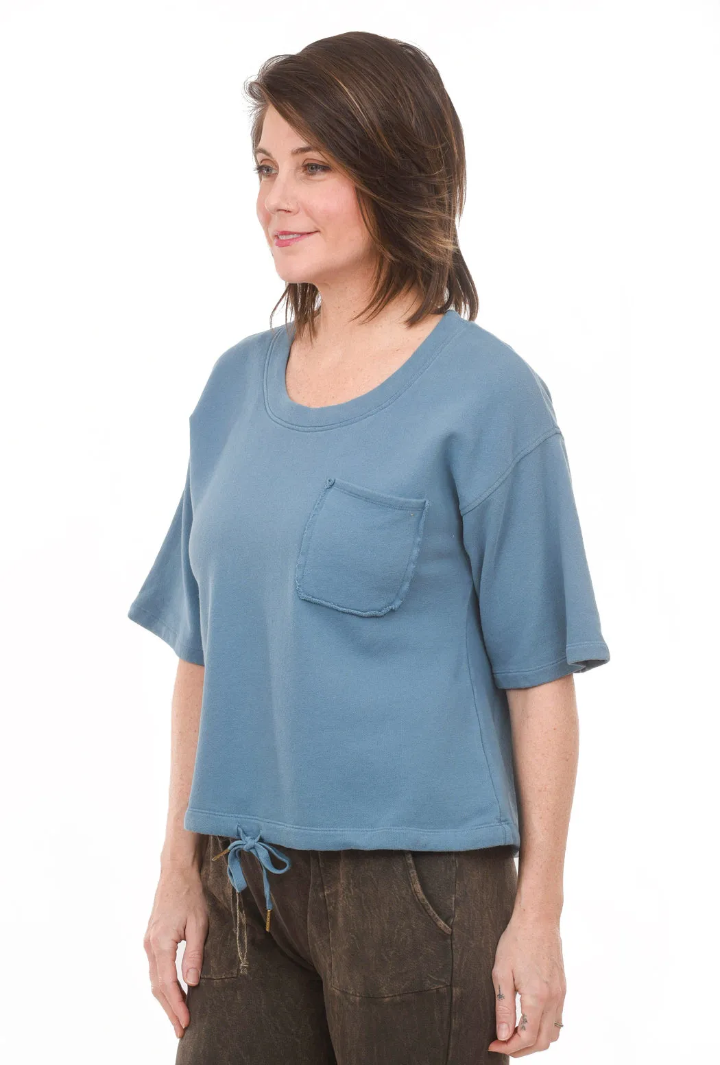 Fleece Drawstring Top, Blue Quartz