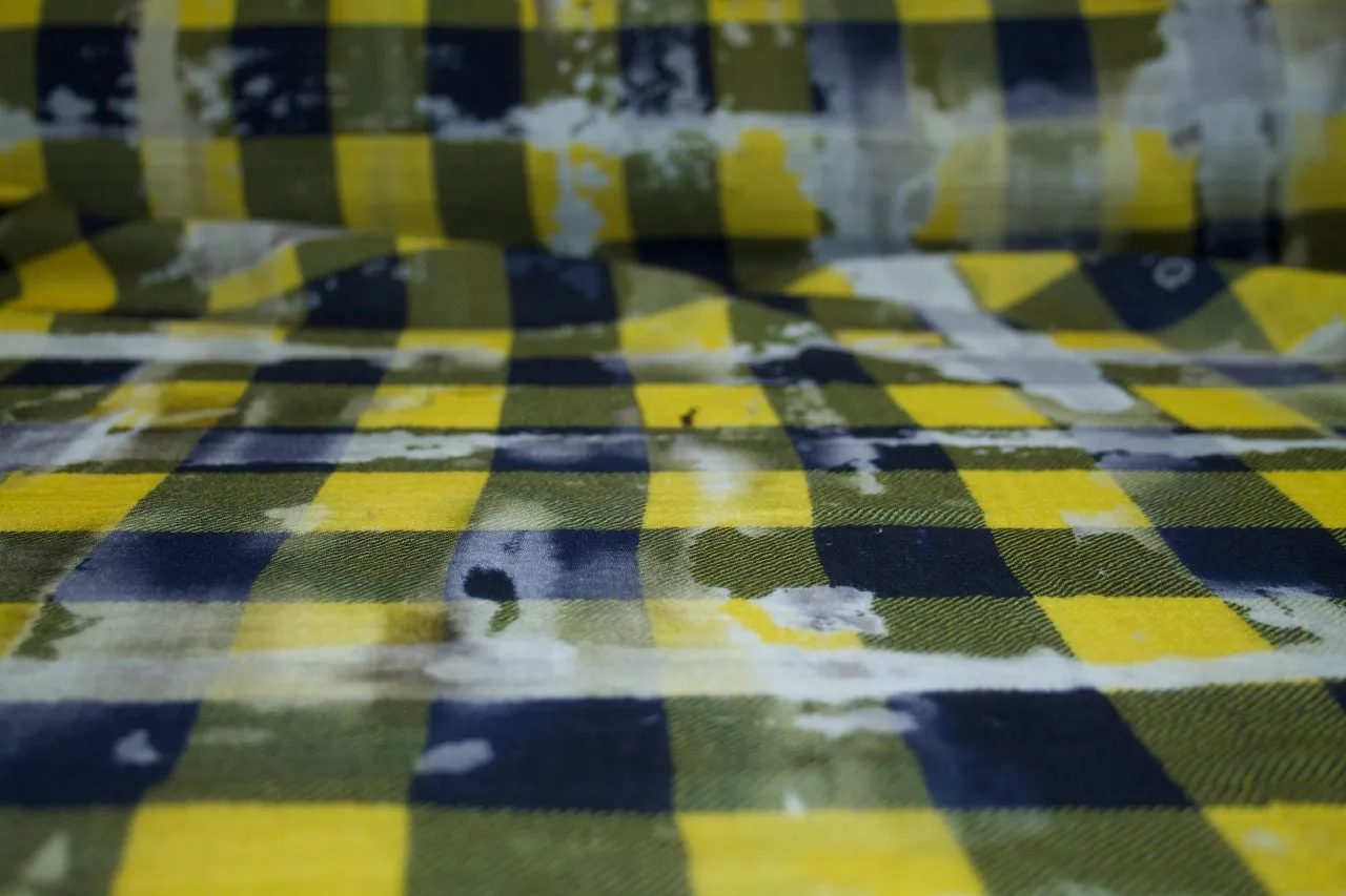 Grunge-ish Plaid Flannel Finish Double Cotton Gauze - Yellow/Blues/Black/Gray/White