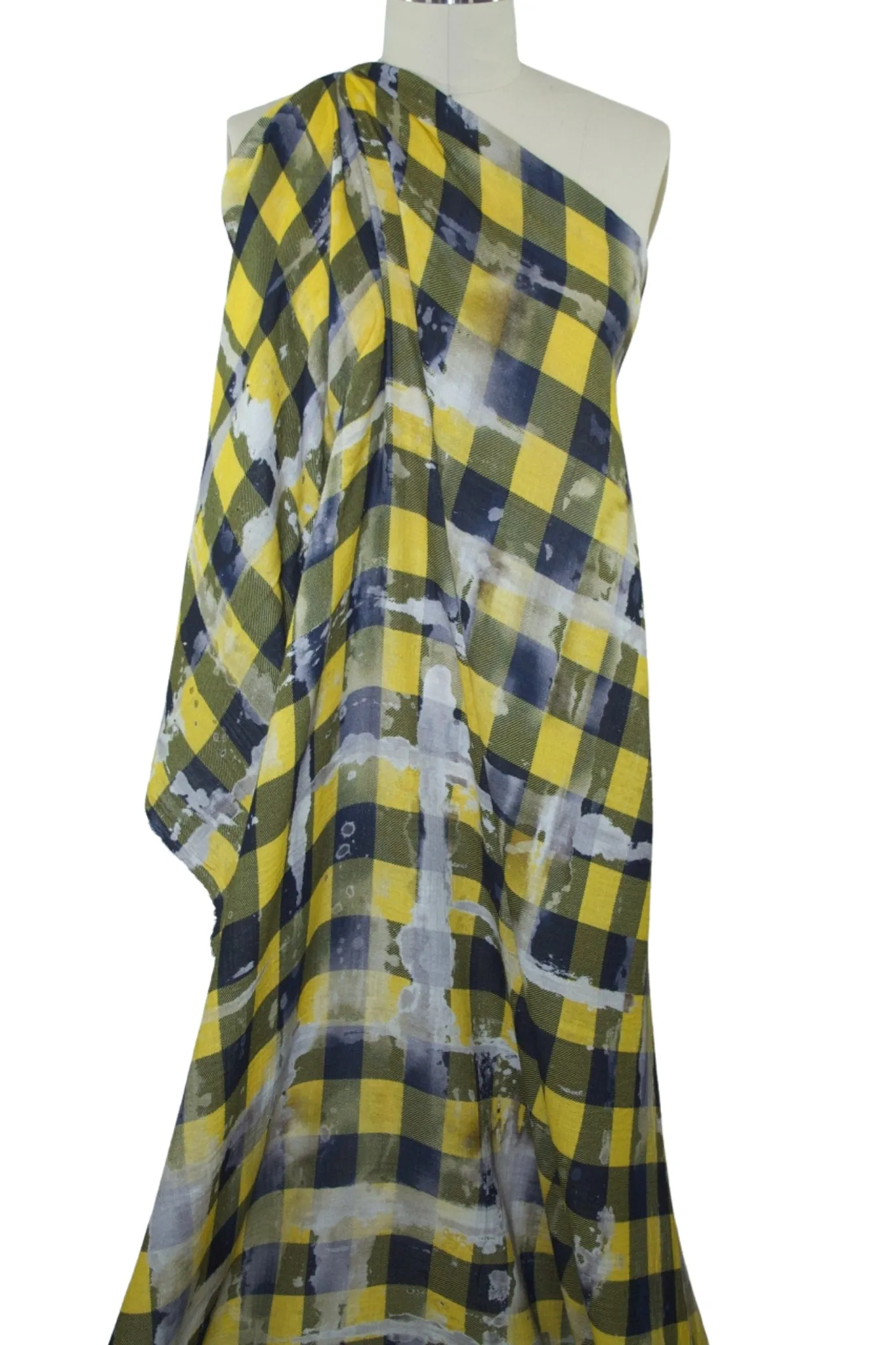 Grunge-ish Plaid Flannel Finish Double Cotton Gauze - Yellow/Blues/Black/Gray/White