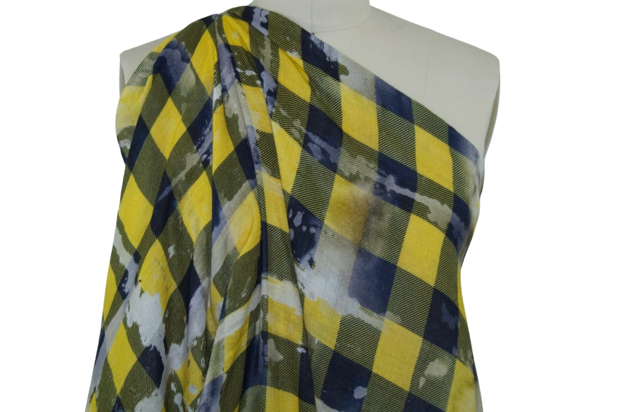 Grunge-ish Plaid Flannel Finish Double Cotton Gauze - Yellow/Blues/Black/Gray/White