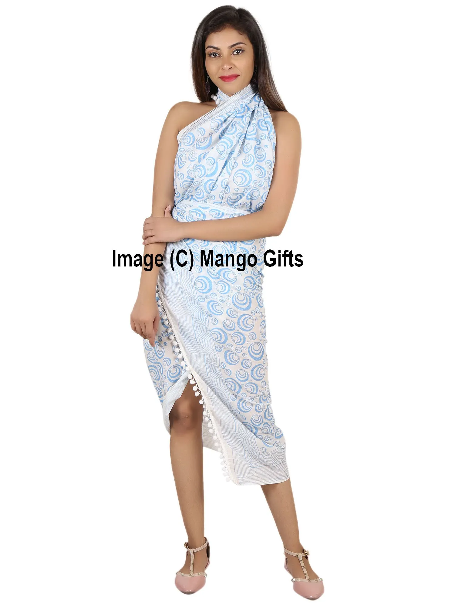 Hand Block Print India 100%Cotton Beach Wrap Dress Long Sarong Bikini Cover-Up Swimwear Pareo