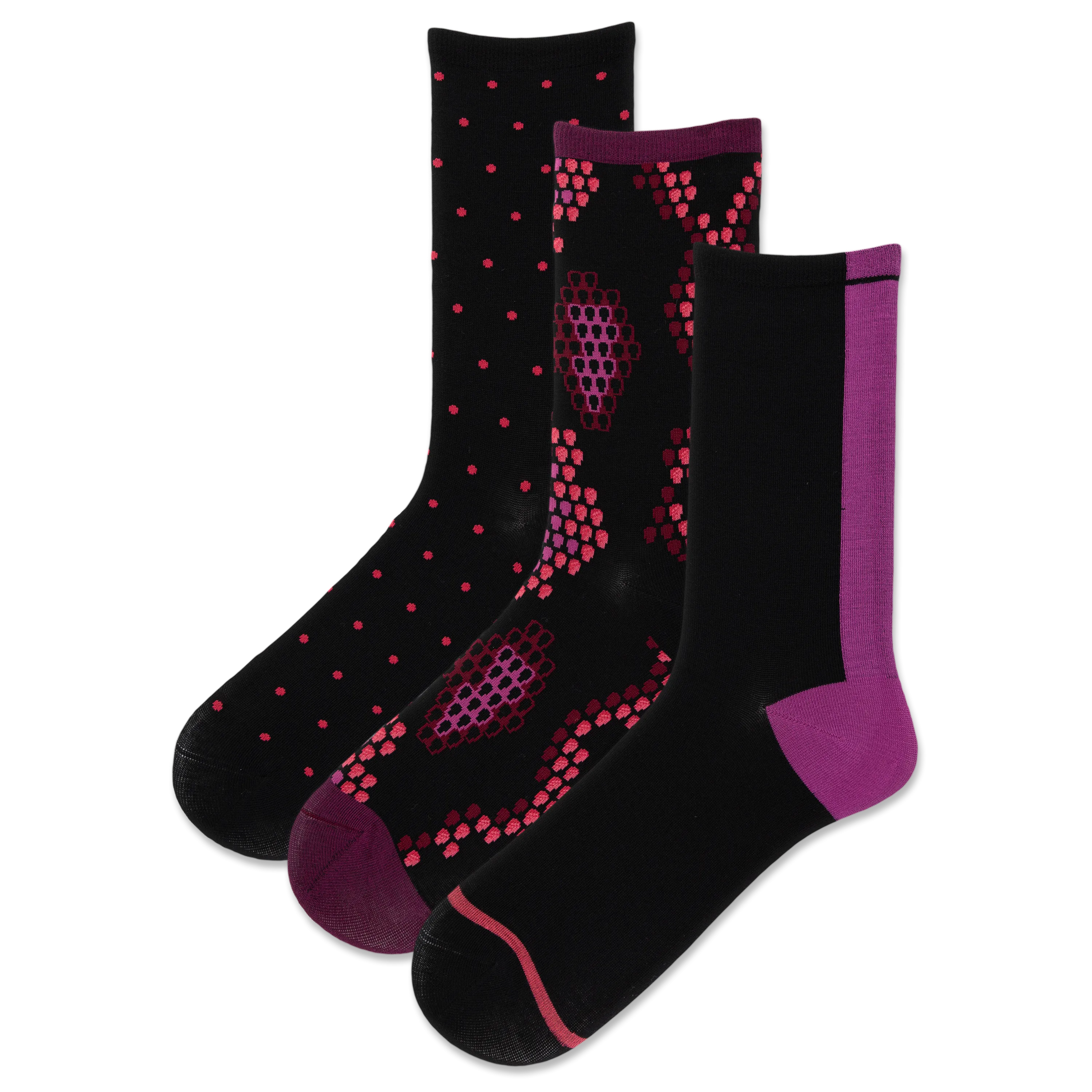 HOTSOX Women's Snake Dot Crew Sock 3 Pack