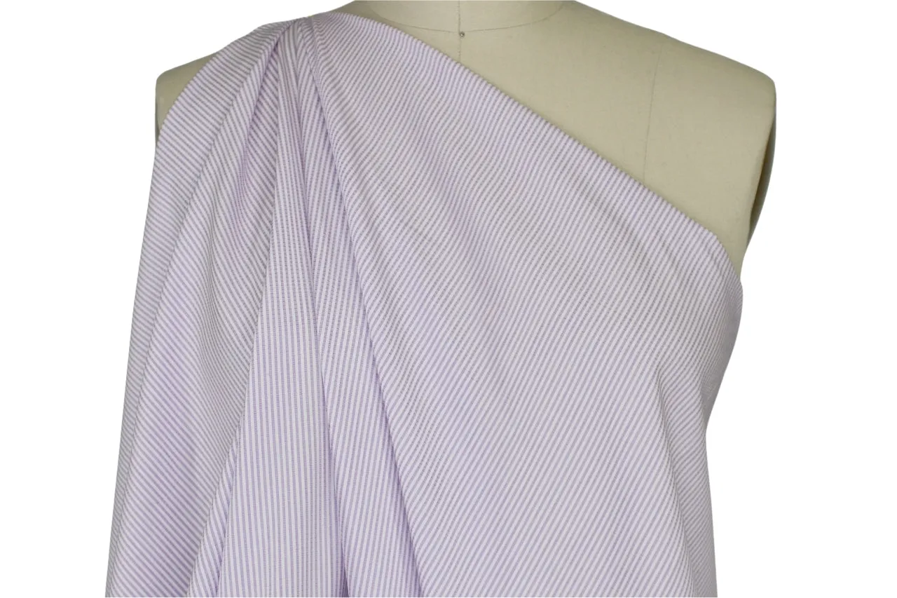 Italian Pinstripe Cotton Shirting - Lilac/White