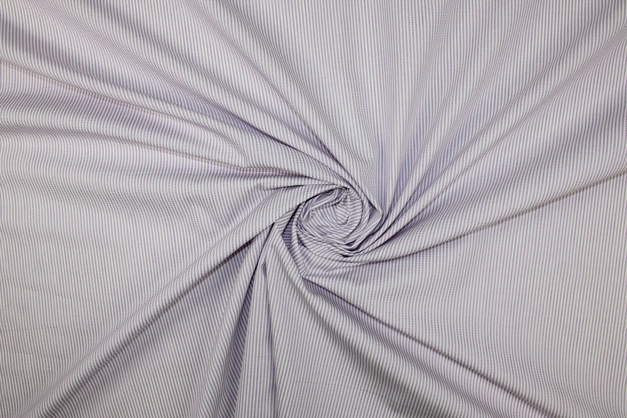 Italian Pinstripe Cotton Shirting - Lilac/White