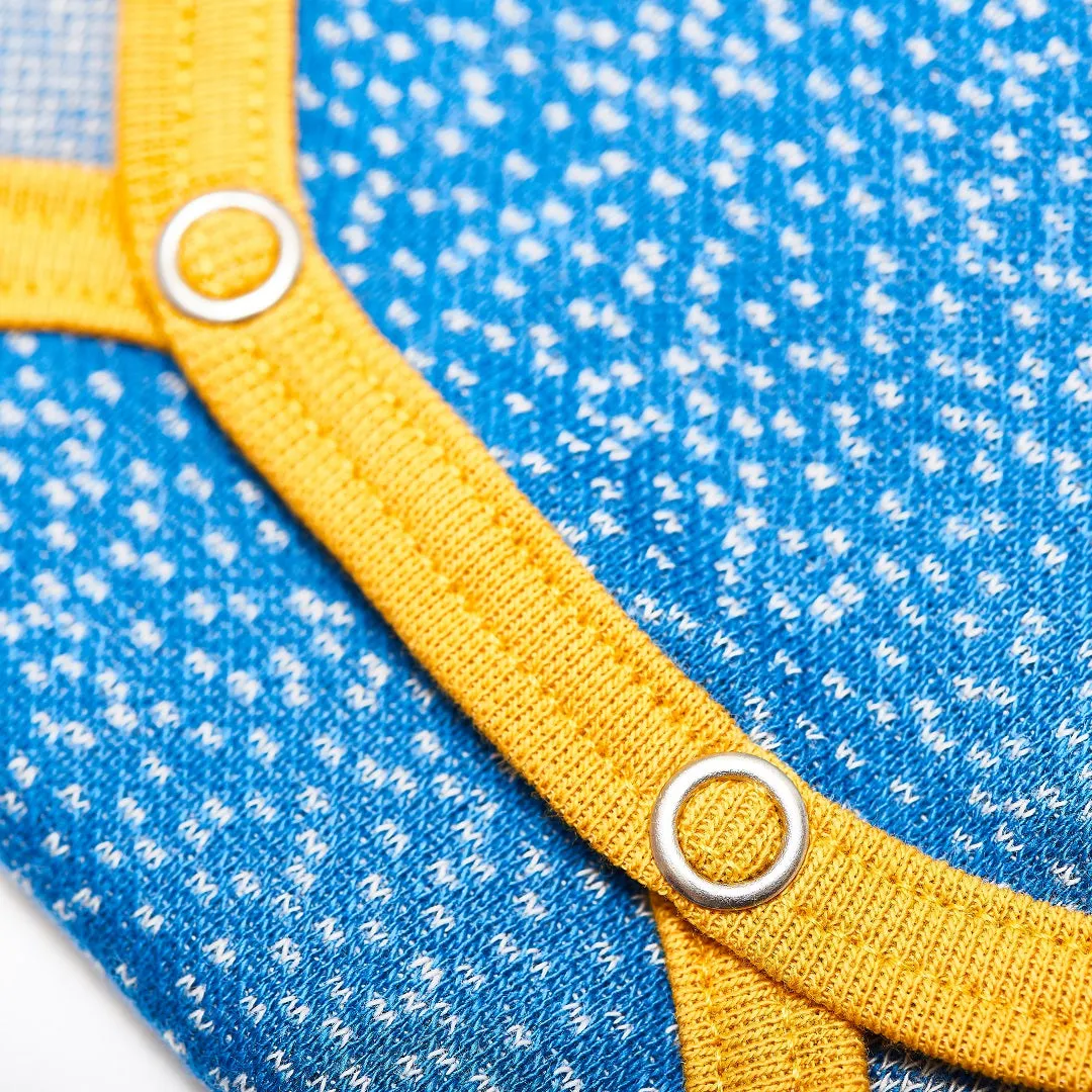 Long-sleeve baby body "Dotties Blue/Mustard"