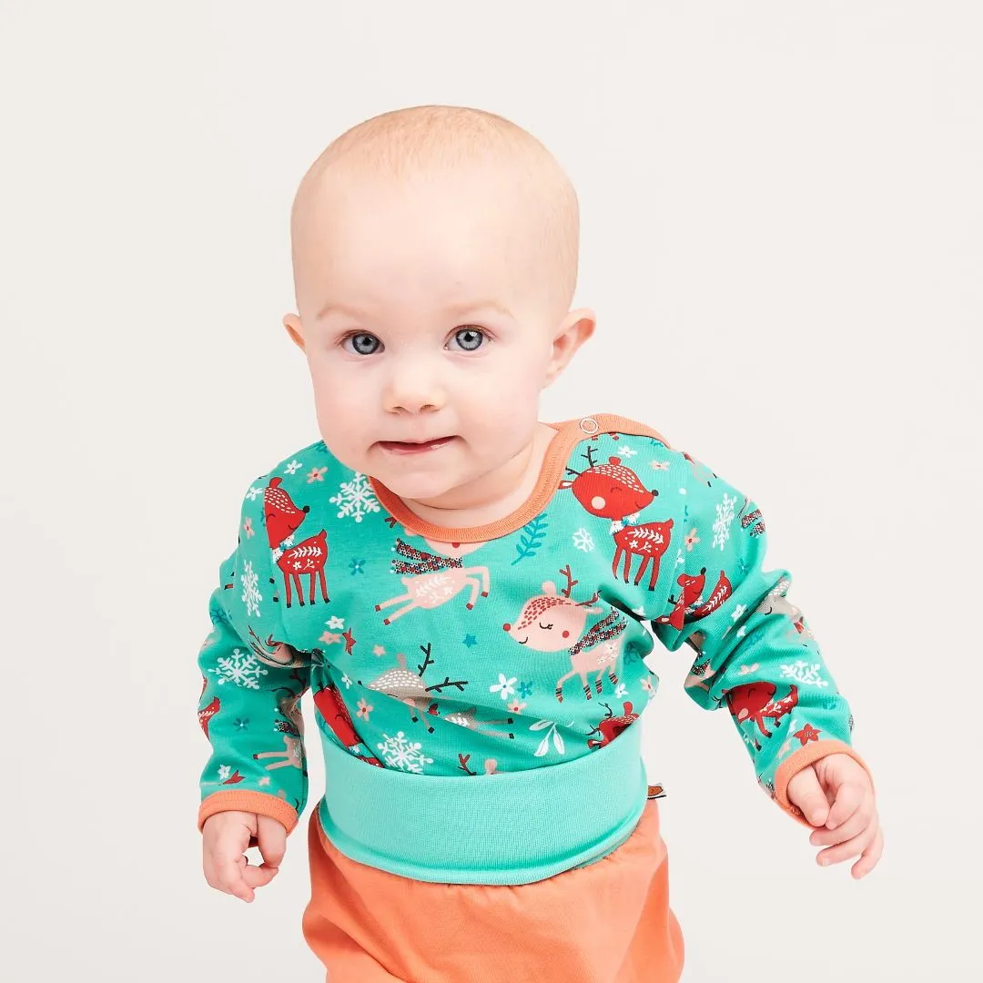 Long-sleeve baby body "Winter deer/Apricot"