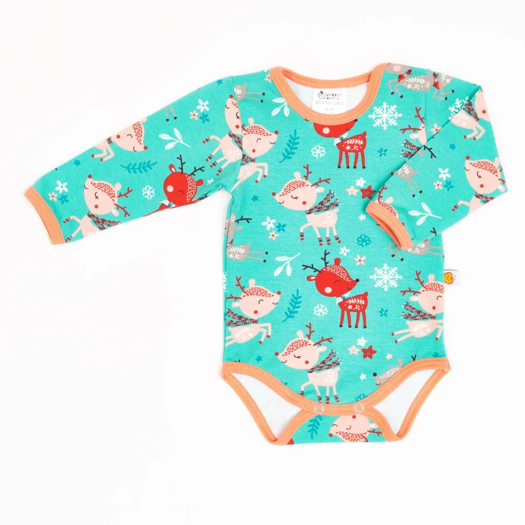 Long-sleeve baby body "Winter deer/Apricot"