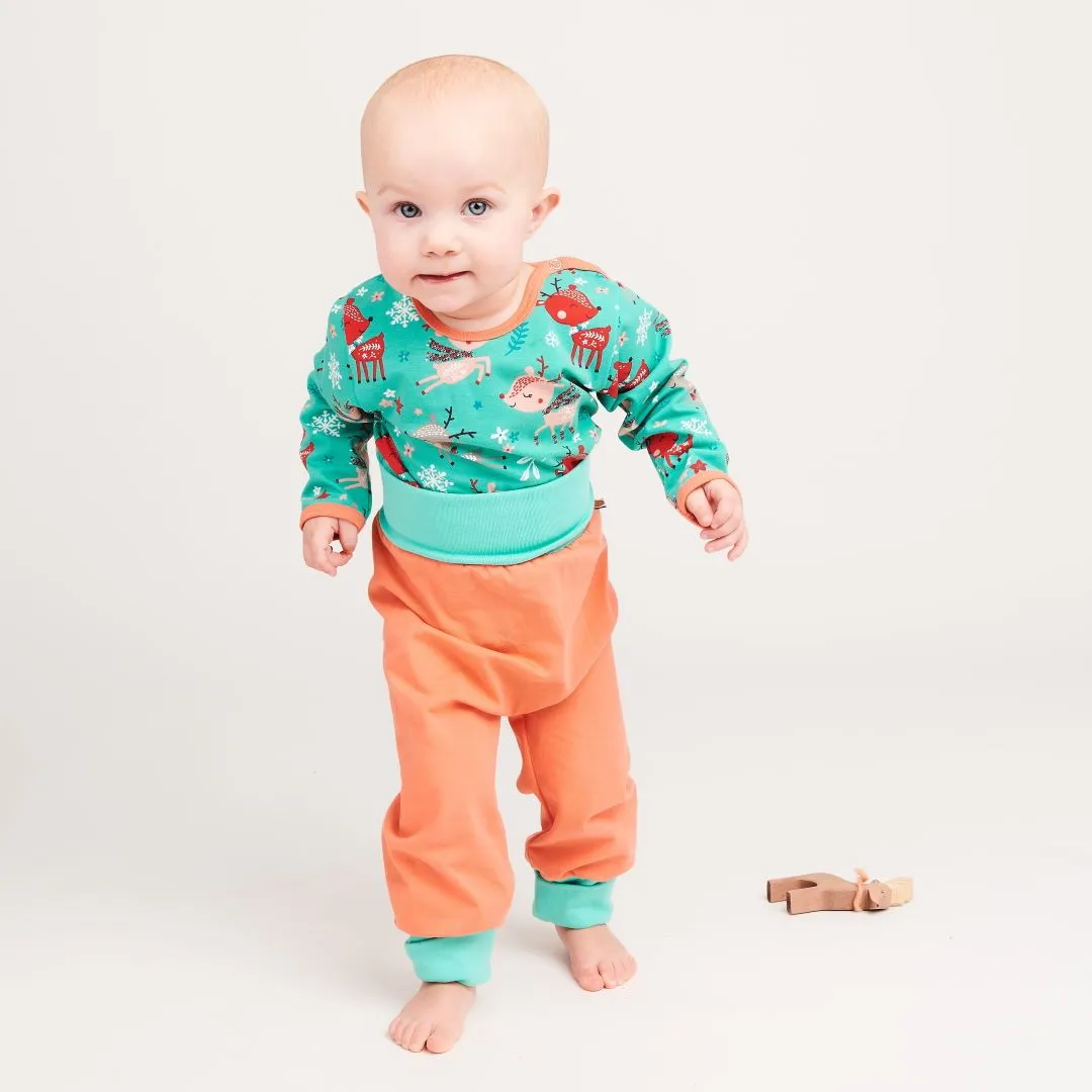 Long-sleeve baby body "Winter deer/Apricot"