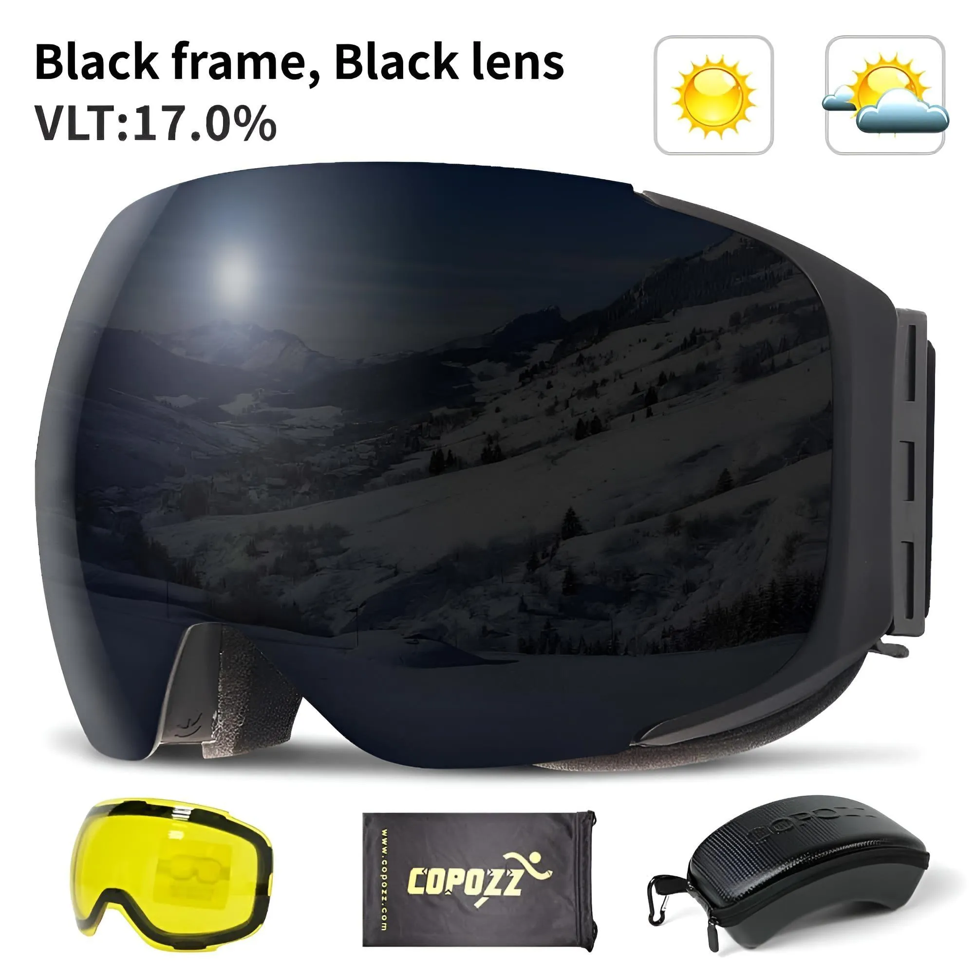 Magnetic Ski Goggles with Quick-Change Lens and Case Set