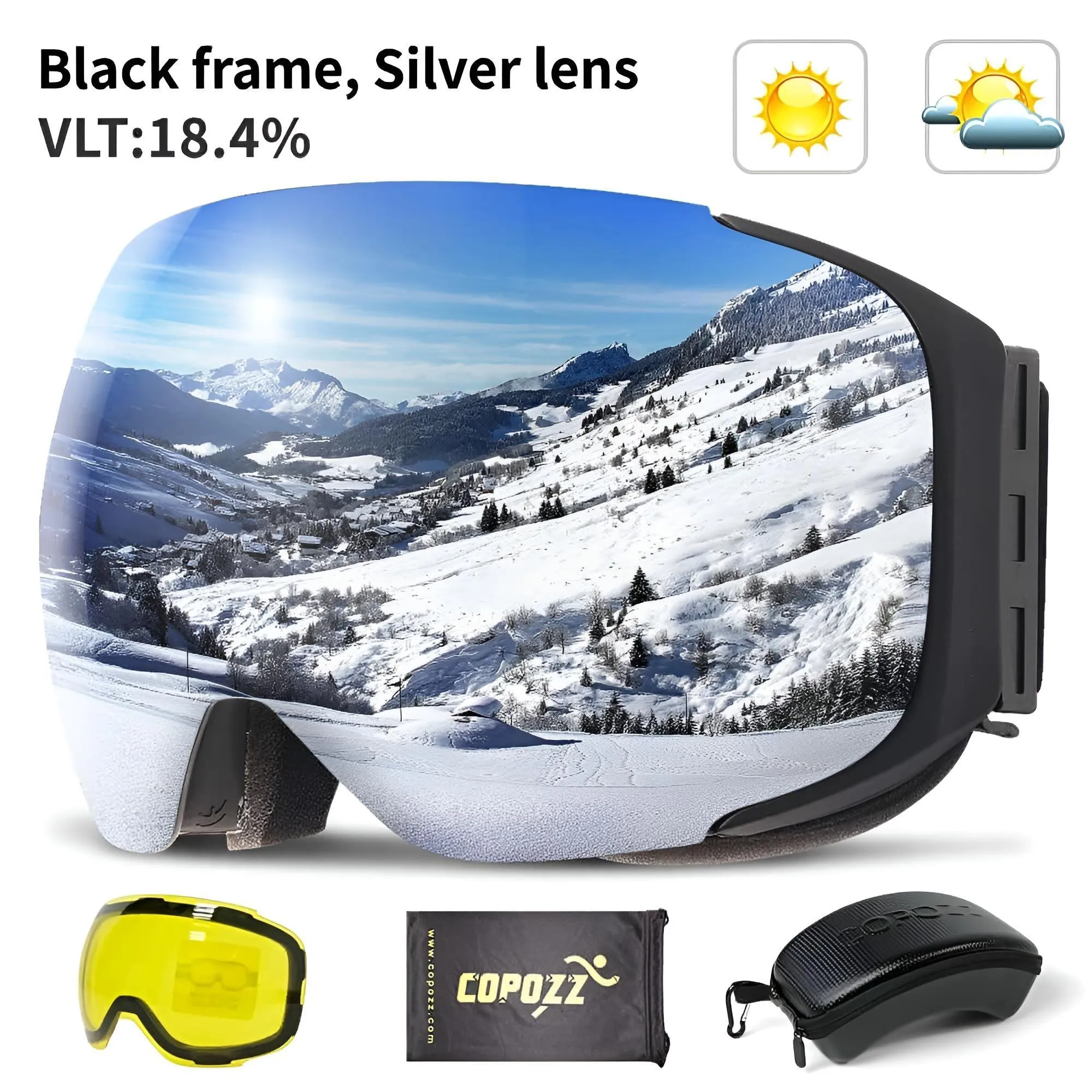 Magnetic Ski Goggles with Quick-Change Lens and Case Set