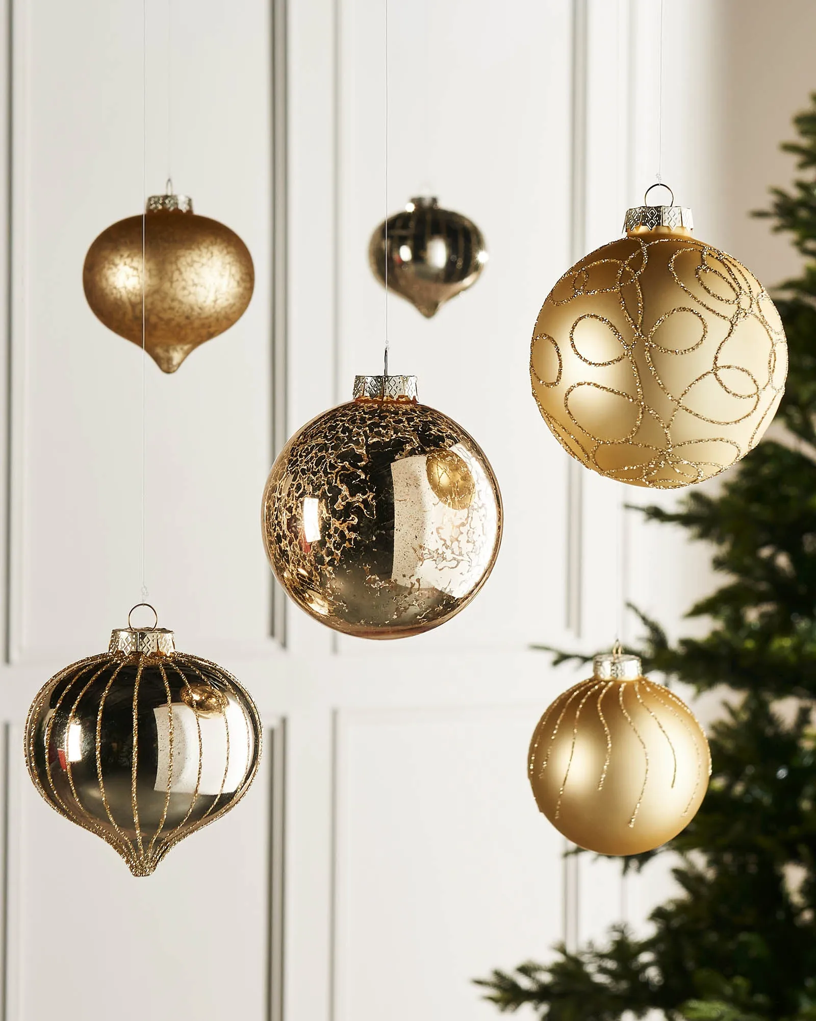 Pale Gold Glass Baubles, 6 Pack, 10 cm