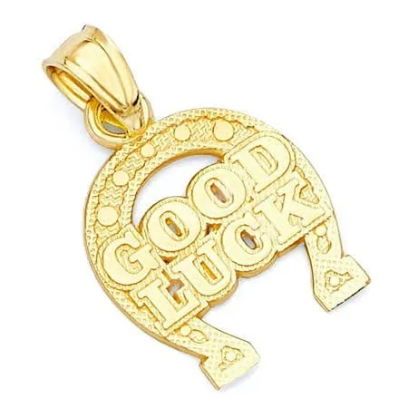 "GOOD LUCK" Horseshoe Pendant (14K)