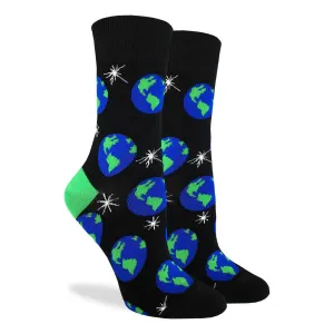 "Planet Earth" Cotton Crew Socks by Good Luck Sock