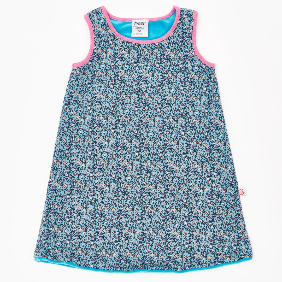 Reversible dress "Missy Flower | Nicki Pagoda Blue" - 98% organic cotton, 2% elastane