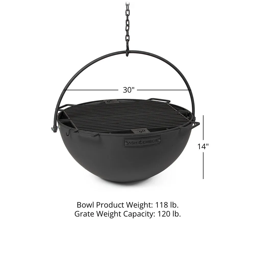 Scratch and Dent, 30" Cauldron Fire Pit Bowl with Grate And Chain