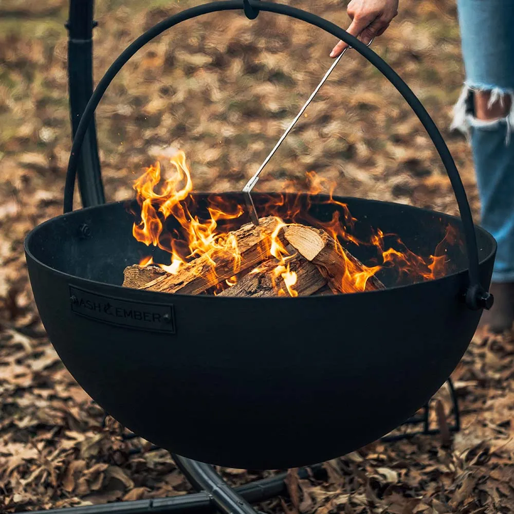 Scratch and Dent, 30" Cauldron Fire Pit Bowl with Grate And Chain