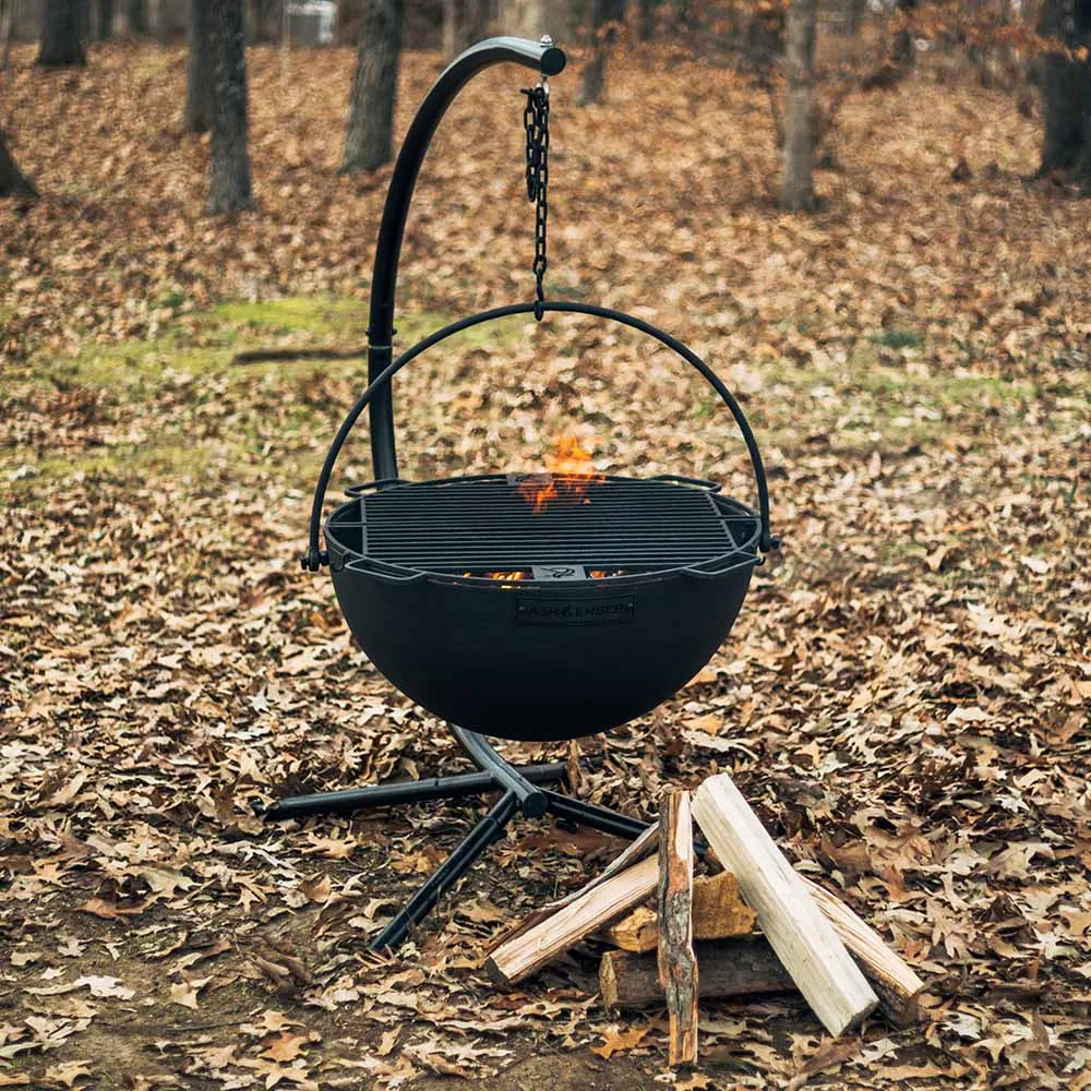 Scratch and Dent, 30" Cauldron Fire Pit Bowl with Grate And Chain