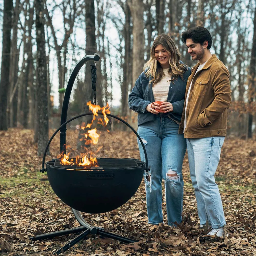 Scratch and Dent, 30" Cauldron Fire Pit Bowl with Grate And Chain