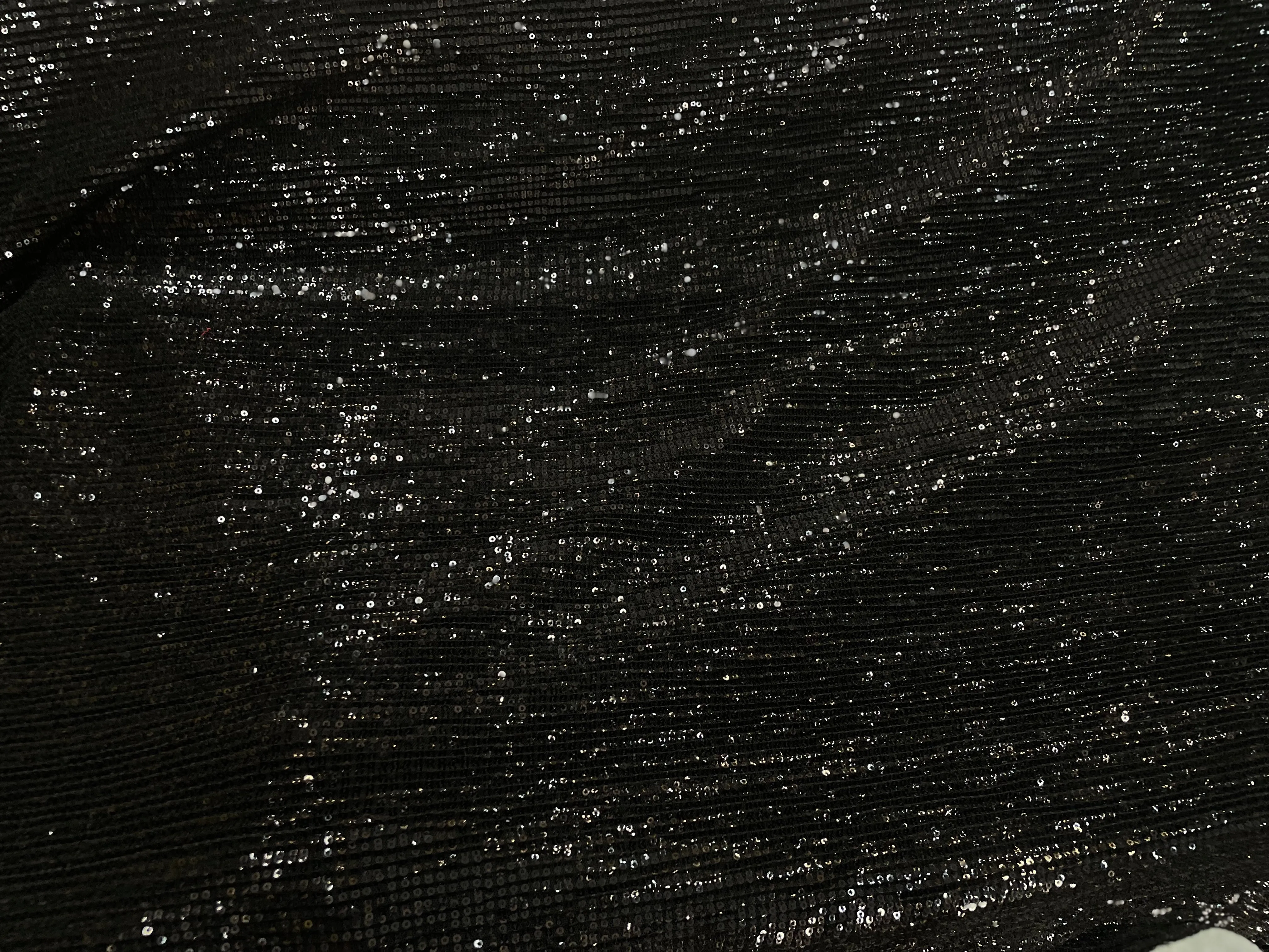 Sequin Stretch Pleated Mesh - Jet Black