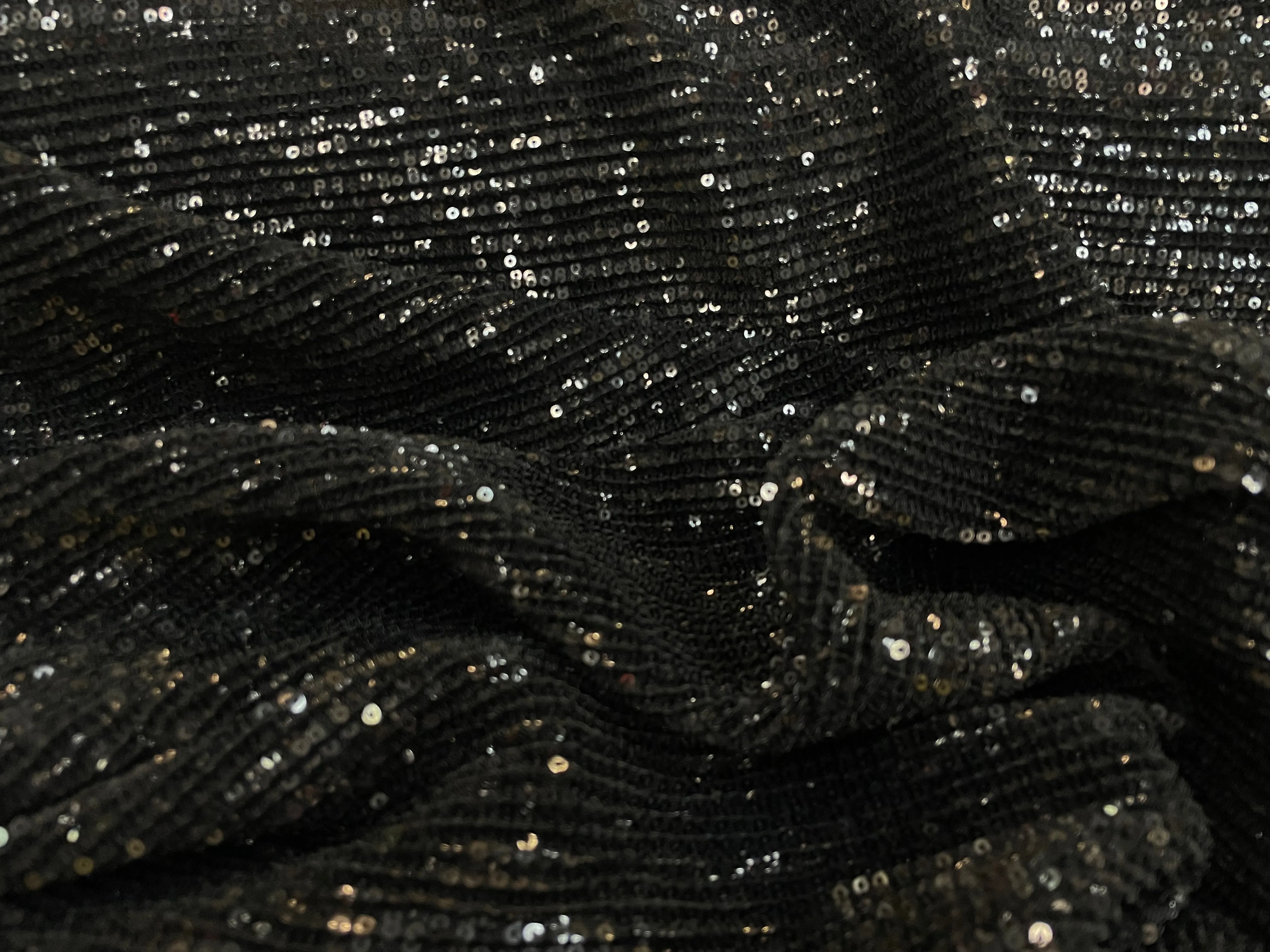 Sequin Stretch Pleated Mesh - Jet Black