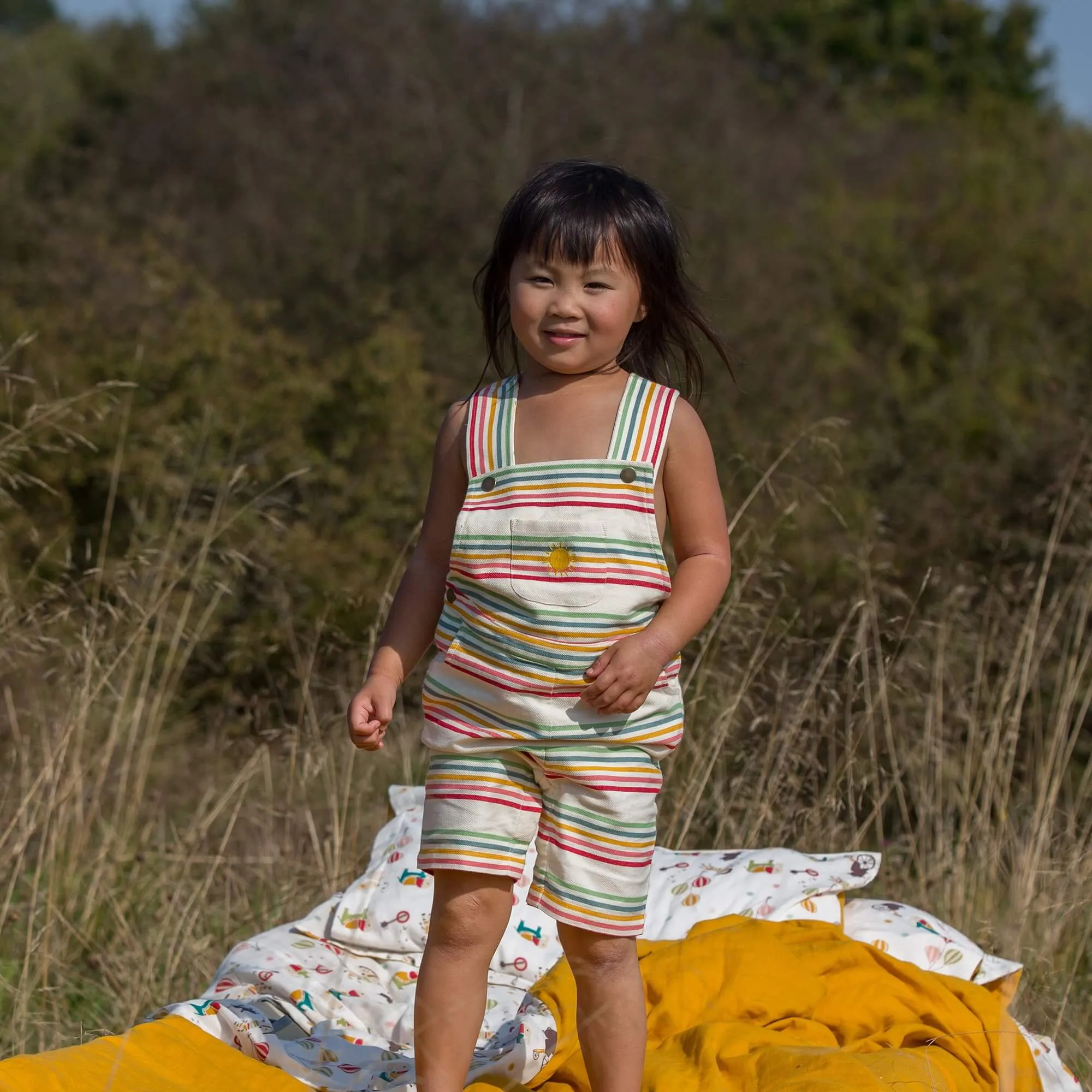 Sunshine Striped Shortie Dungarees